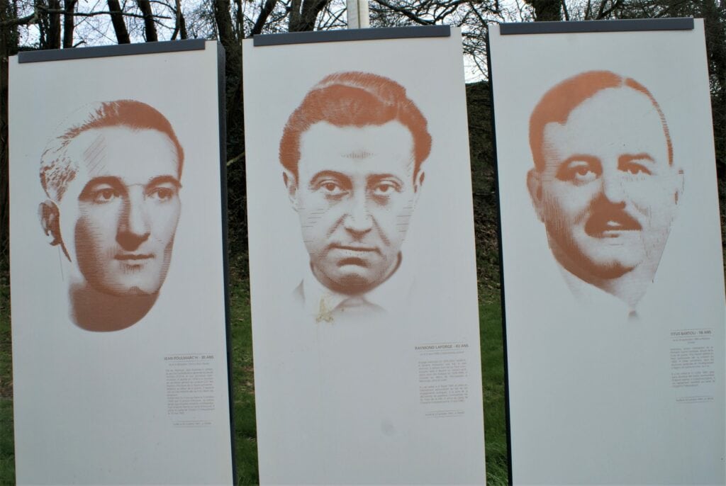 Tafeln von 3 erschossenen Kommunisten mit Bildern
